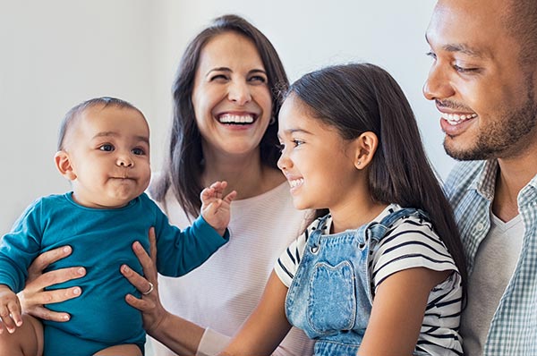 fun family photo in living room